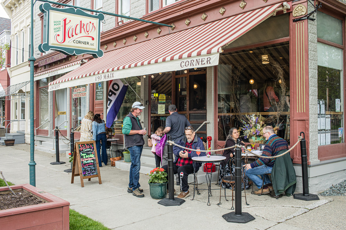 Outdoor dining at Jackos, a cozy Main Street restaurant in Salem, NY.