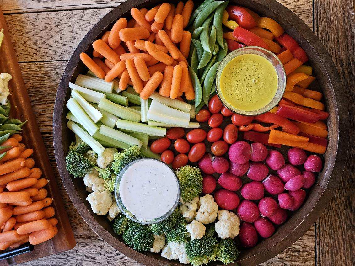 Vibrant, farm-fresh Crudité board with local vegetables
